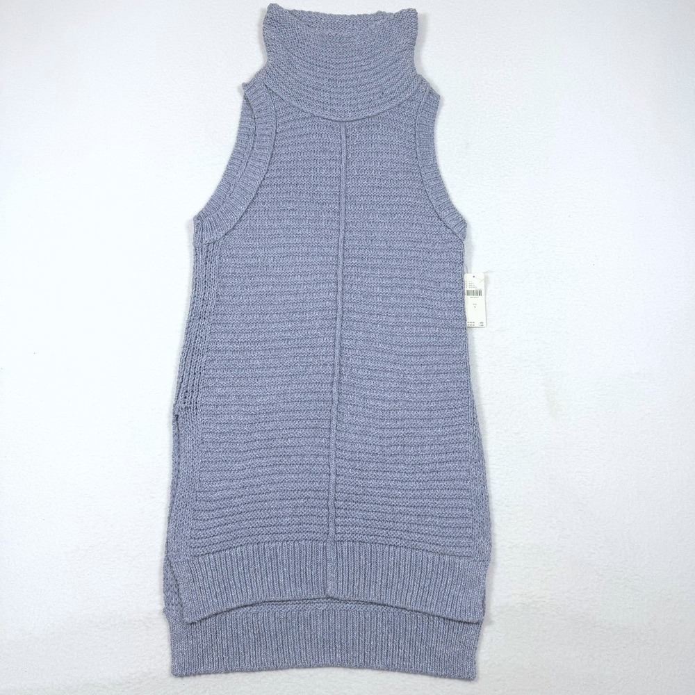 Pilcro Anthropologie Blue Sleeveless Turtleneck Sweater Tunic High Low Hem Small